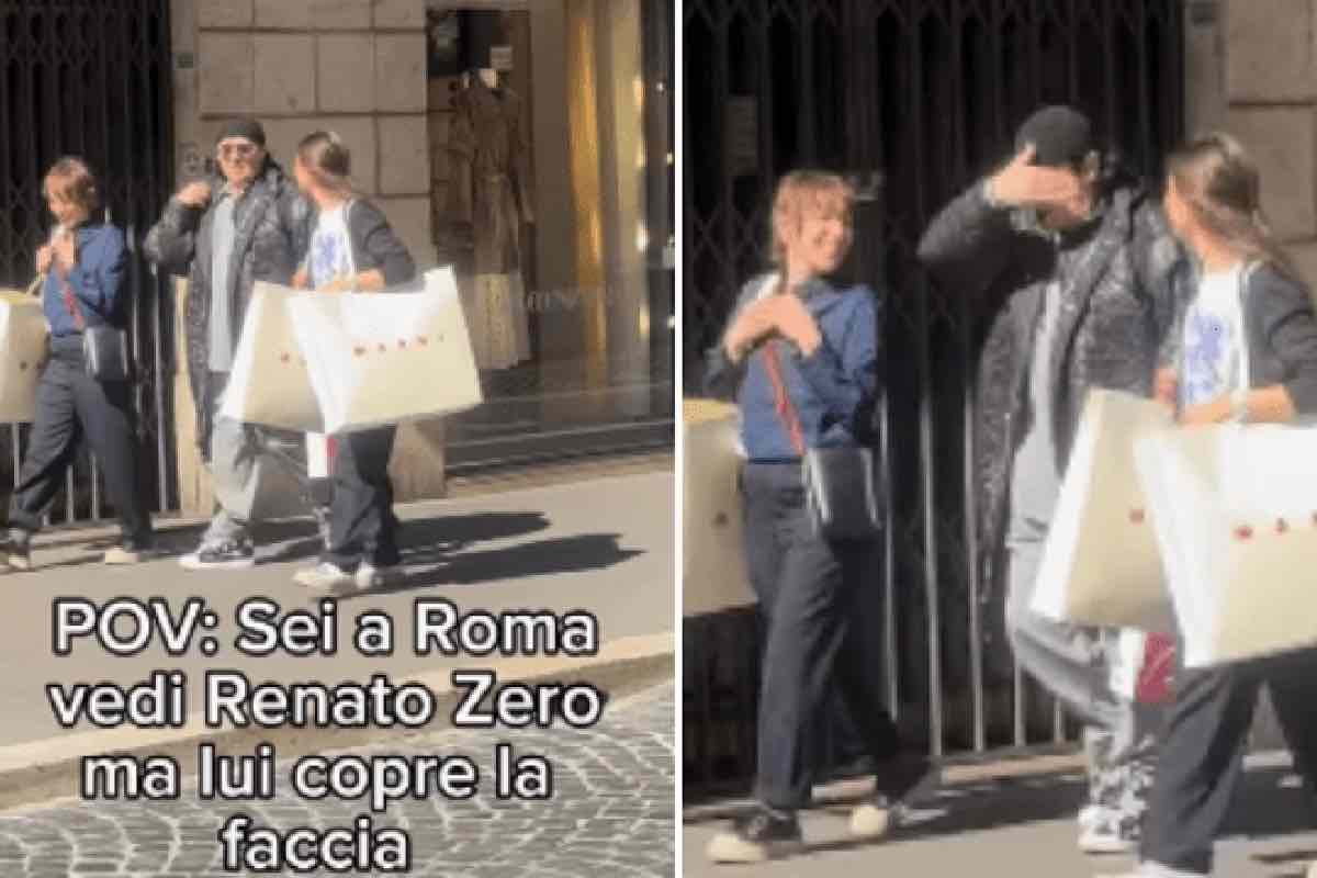 Renato Zero si copre il volto davanti a un fan